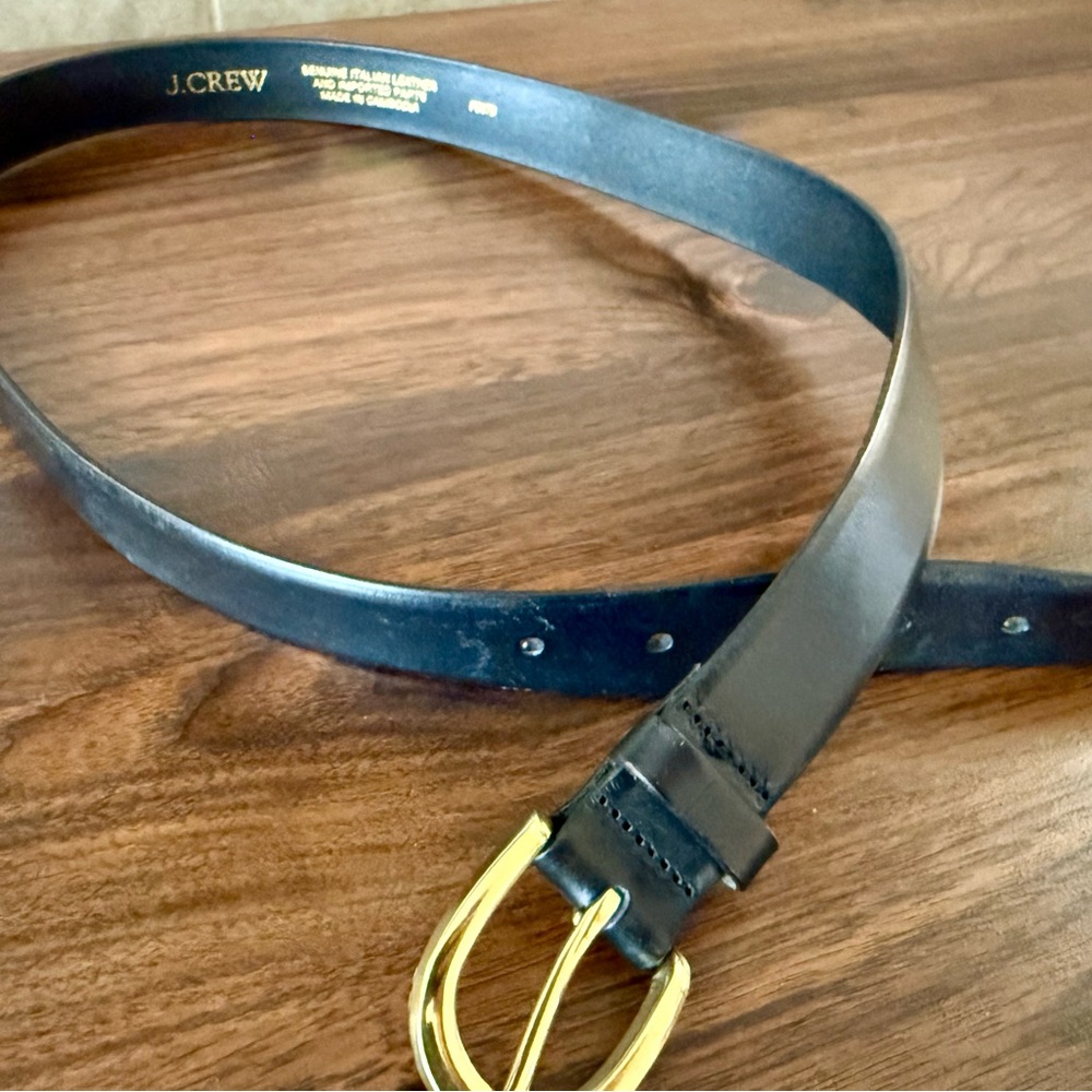 J. Crew Dark Leather Belt with Shiny Buckle